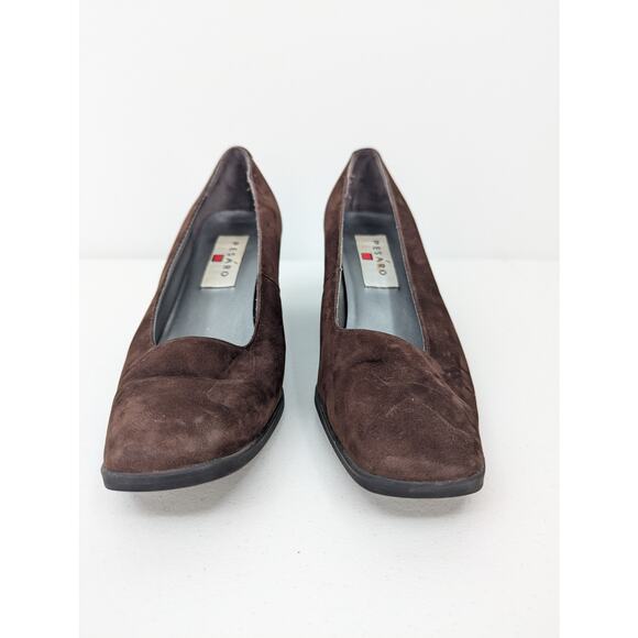 Vintage Leather Brown Block Heel Square Toe Pump Heels by Pesaro Womens Size 8.5 - Picture 2 of 9